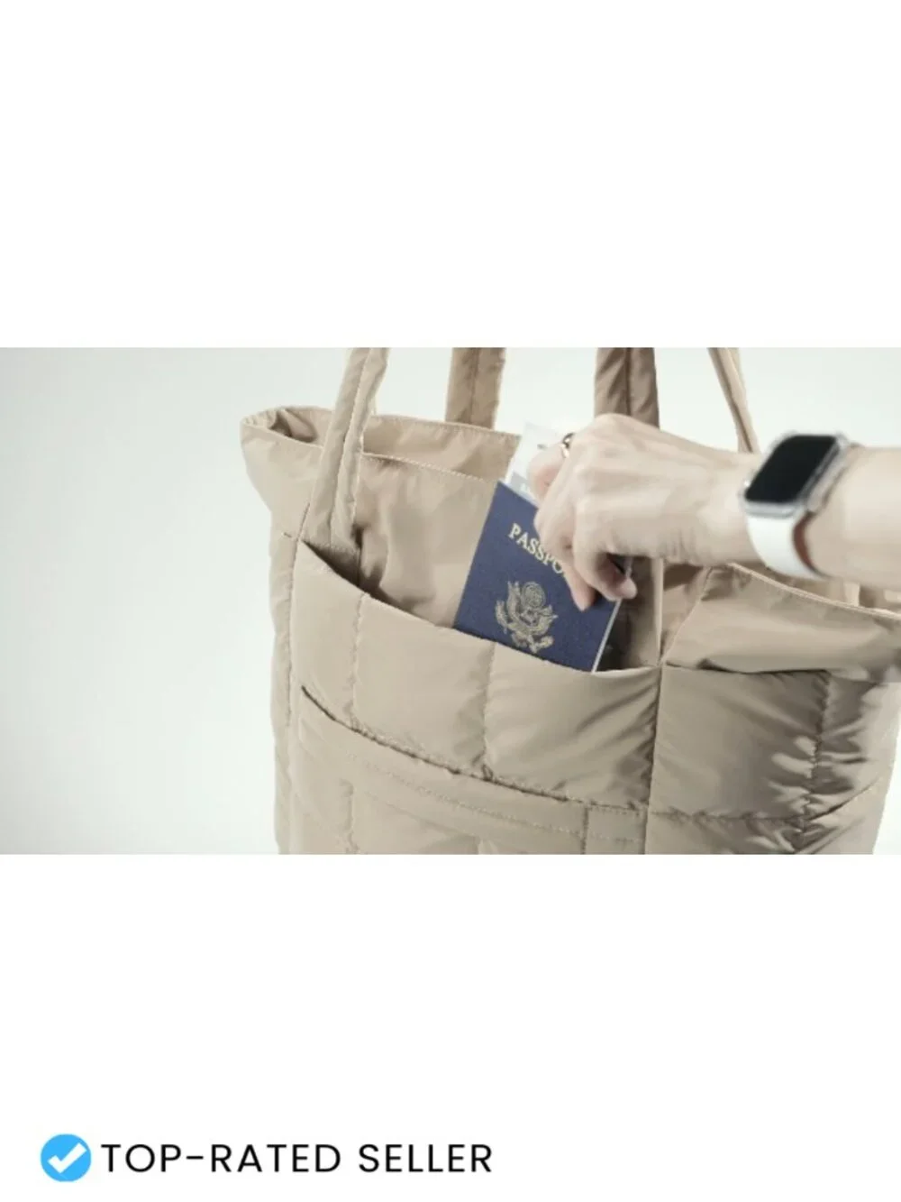 Expandable Puffer Tote Bag, Quilted Carry On for Travel Gym Work